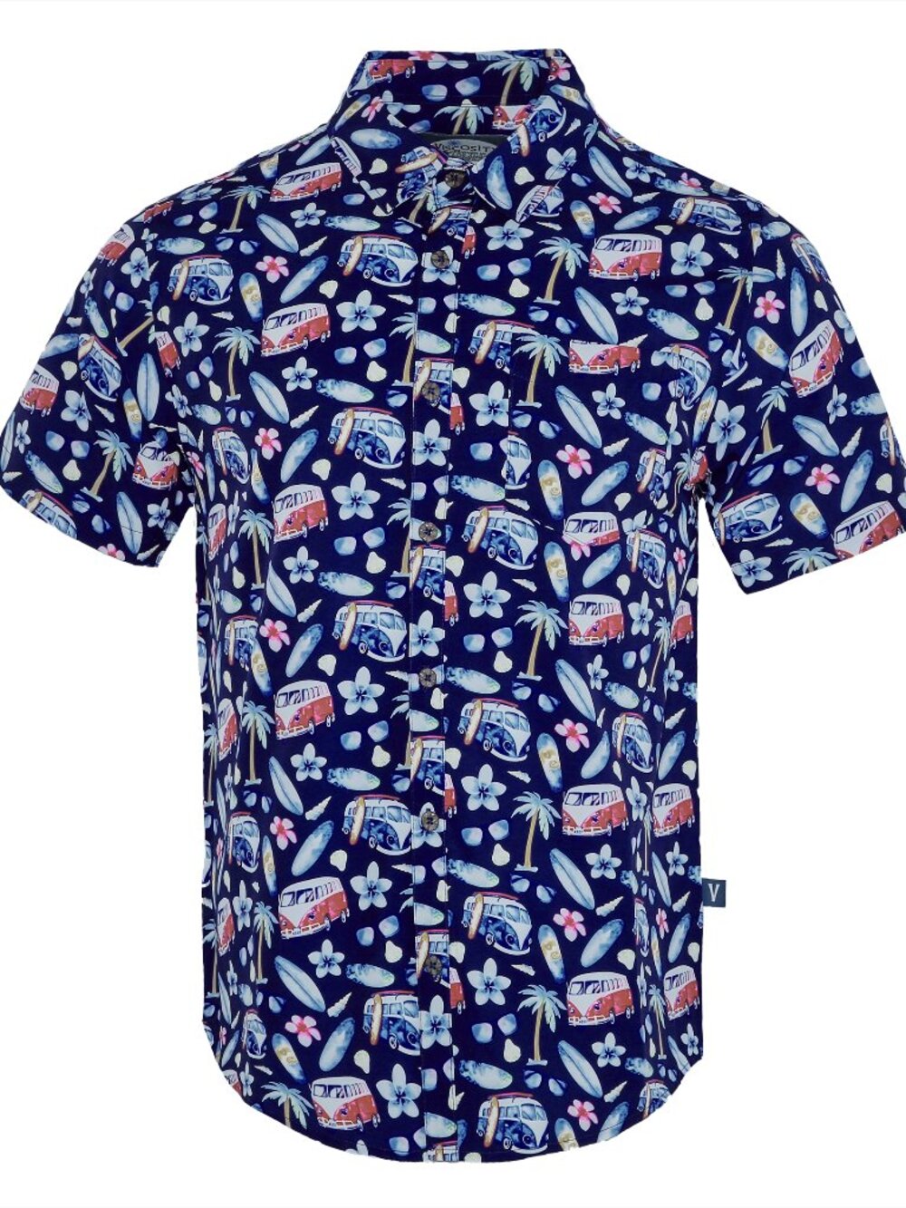 Men's Hawaiian Shirt Short Sleeve Retro Camper Van Surfboard Tropical Beach Top